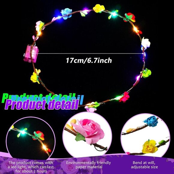 LED Flower Headbands 40 Pcs Floral Hair Accessories for Women Bridal Party main image 5